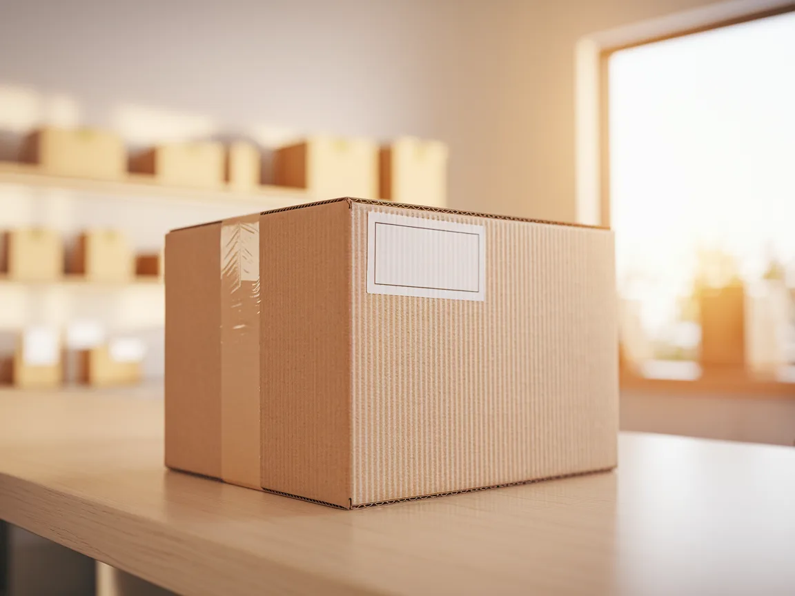 A professionally sealed shipping box on the Horizon Pack and Ship counter